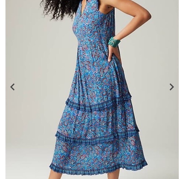 EUC J Jill blue/teal paisley dress. Size Small. Ruffles. Lightweight and flowy - Picture 2 of 12